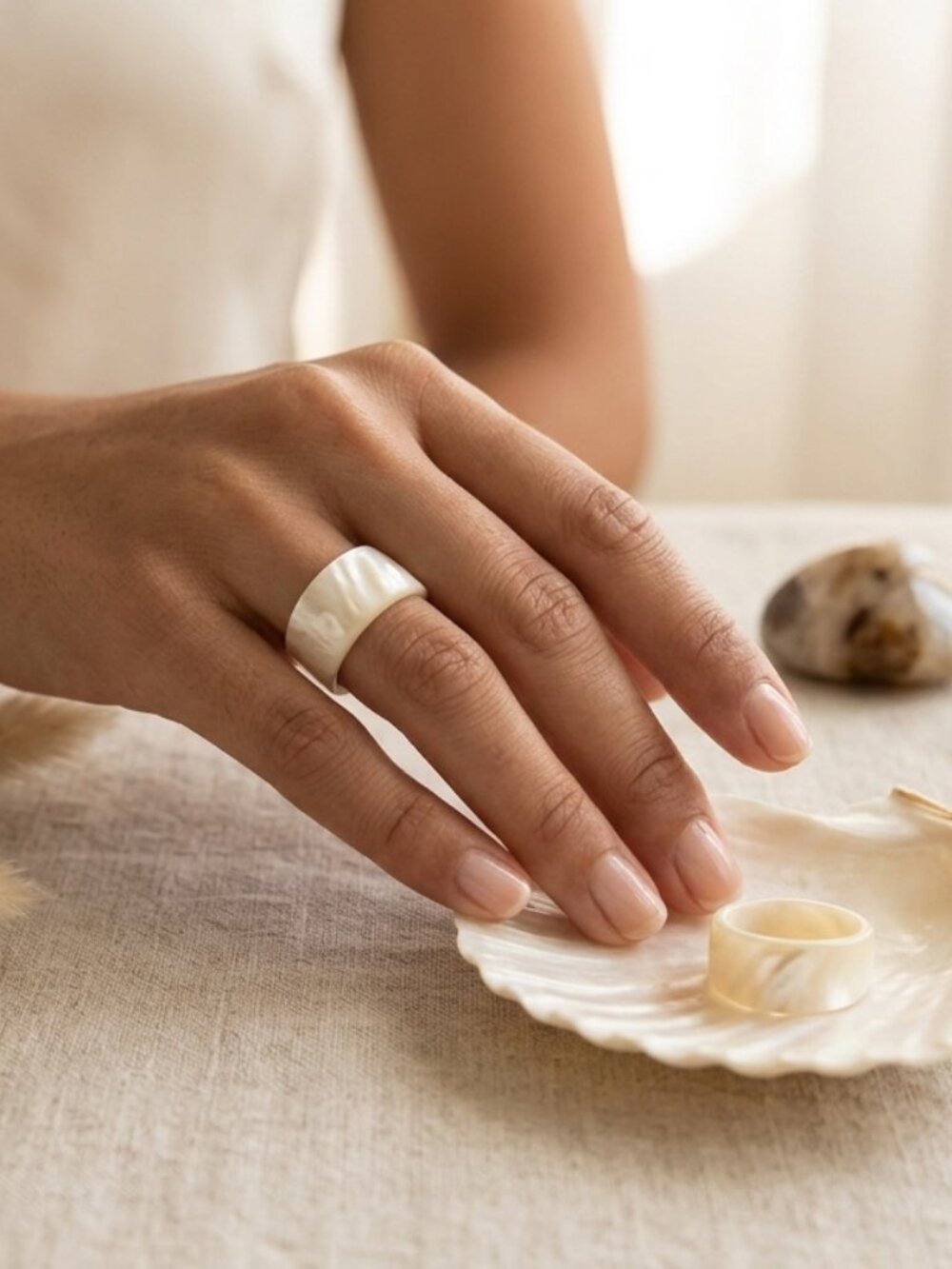 Genuine Mother of Pearl Ring - Size 12.5 - Handcrafted in Vietnam - BRAND NEW